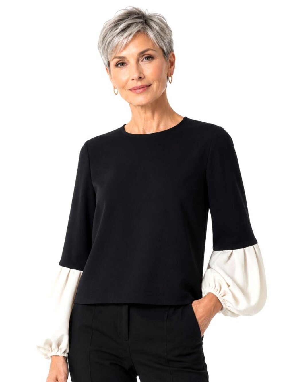 Maple & Cliff Black With Off-White Bell Sleeve Top